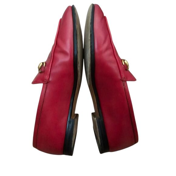 Gucci Jordaan Horsebit Flat Slip On Loafer Red Leather Gold Buckle Size 37 US 7 - Picture 5 of 11